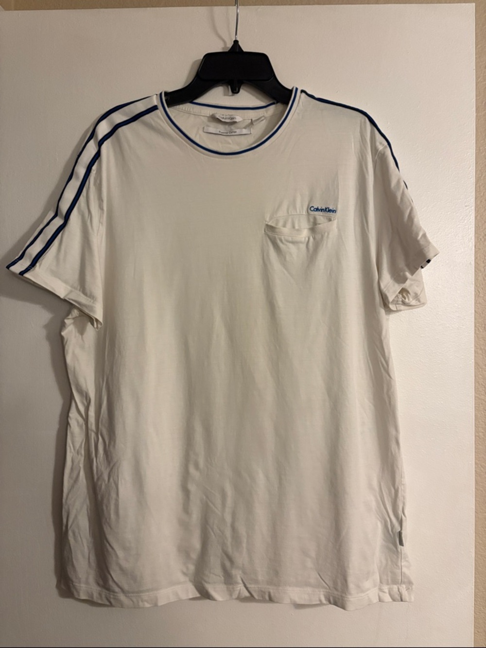 Calvin Klein White Short-Sleeve Tee with Blue Trim